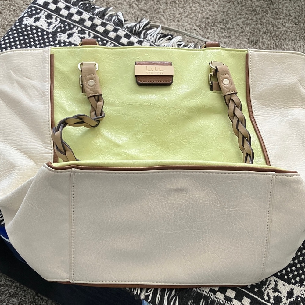 Nicole Miller Cream and Lime Tote Bag